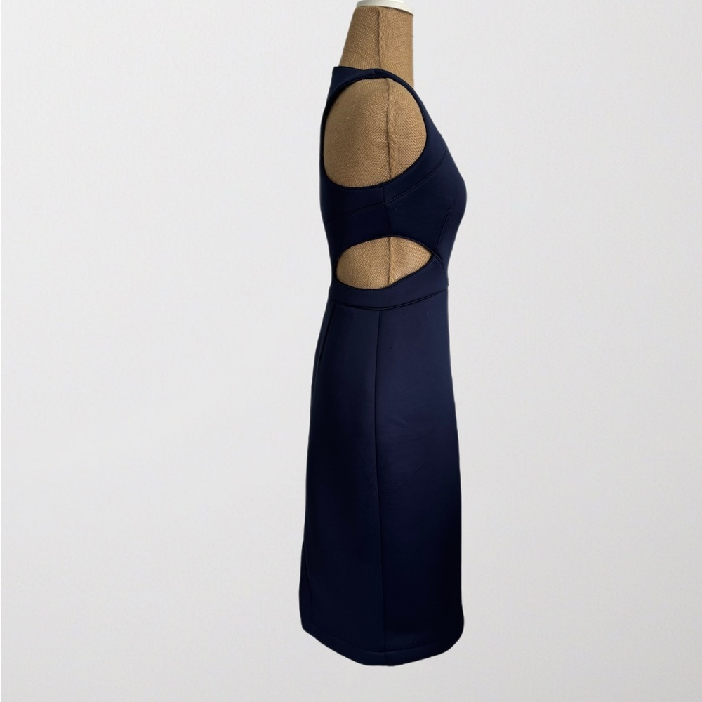 HUNTER BELL Blue Sheath Midi Dress with Halter Neckline for Cocktail - Picture 3 of 5